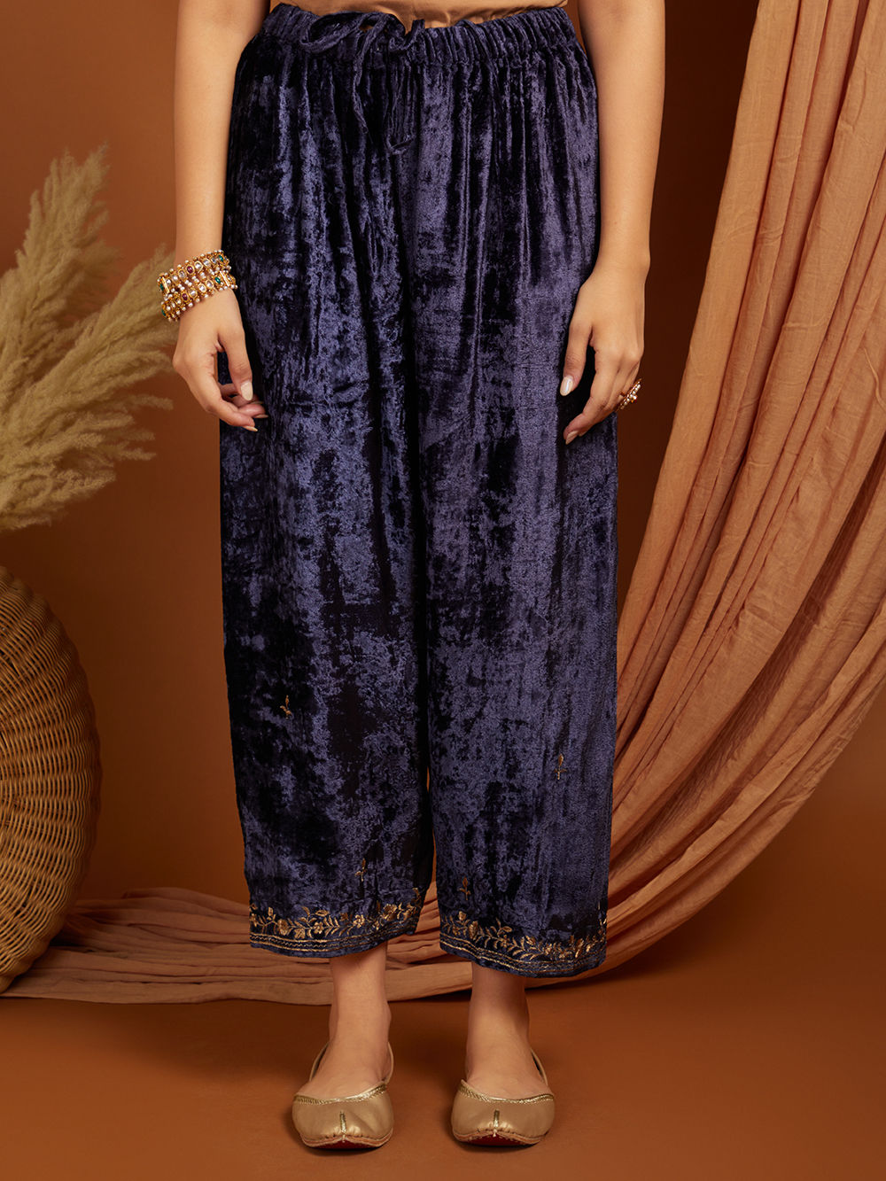 Violet Embroidered Velvet Pants
