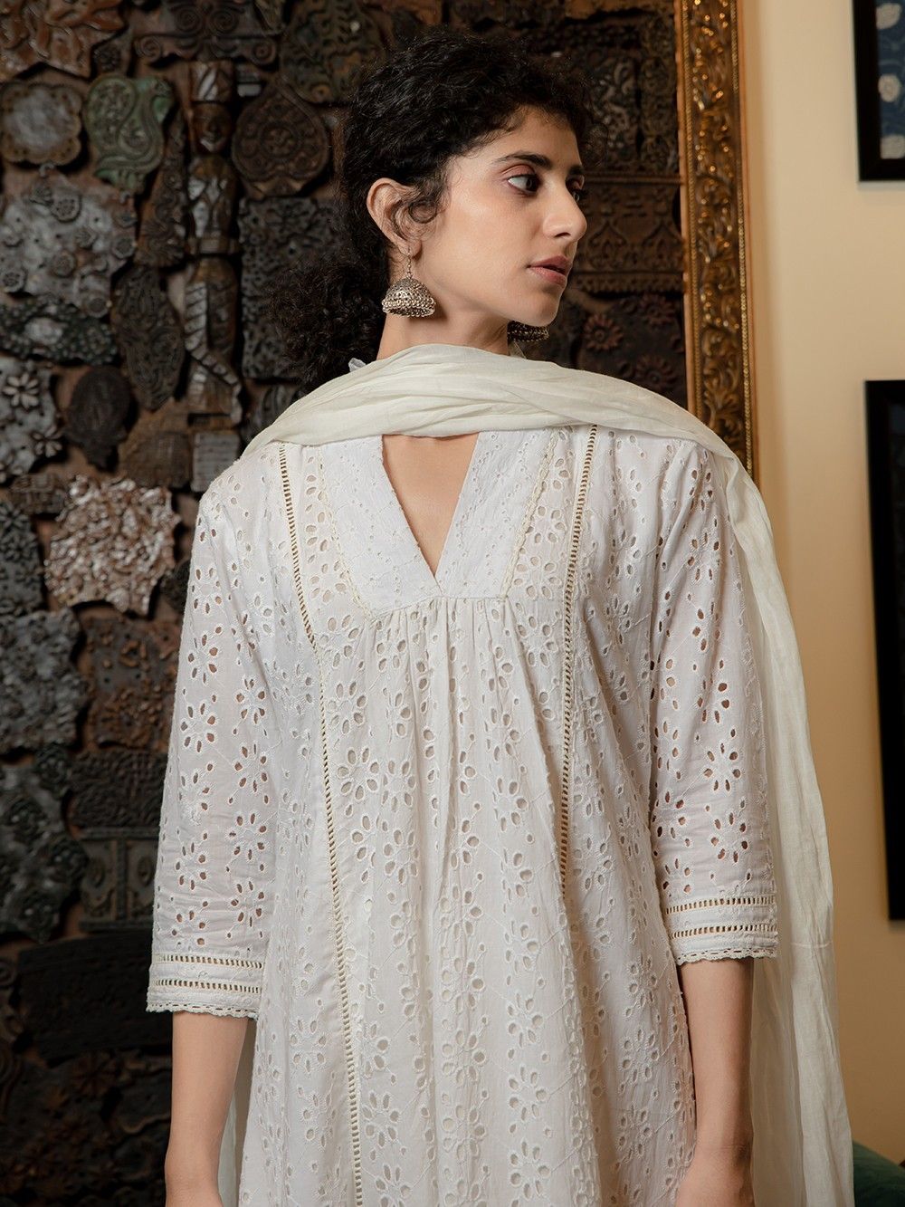 Off white Mal Cotton Embroidered A-line Suit with Beautiful Embroidered Duppata