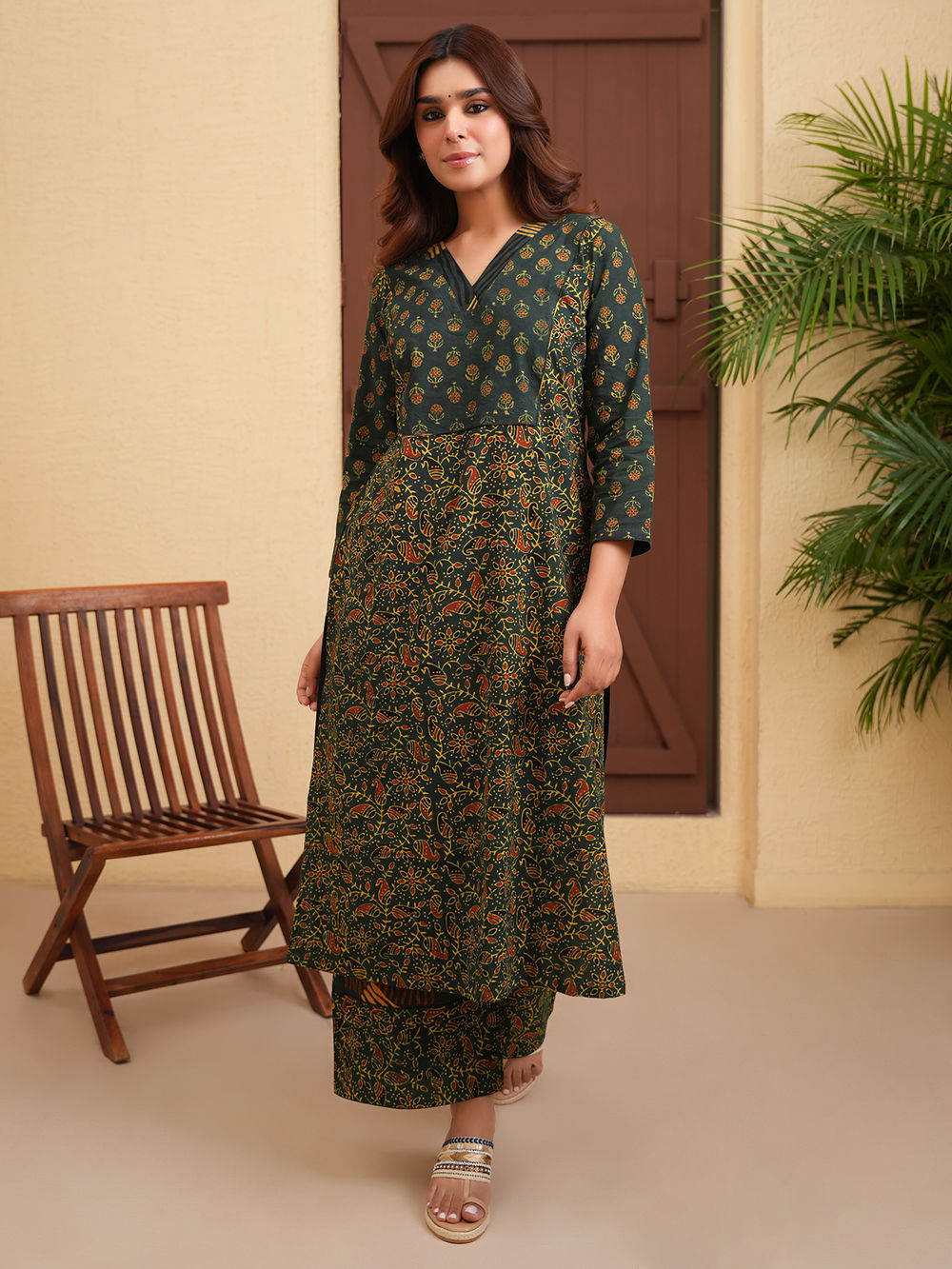 Green - Ajrakh Block Printed Cotton Long Kurta