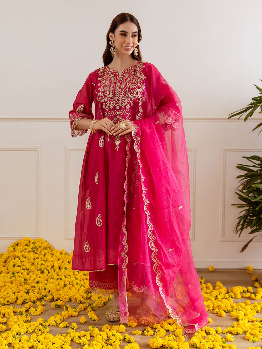 Magenta Chanderi Suit Set