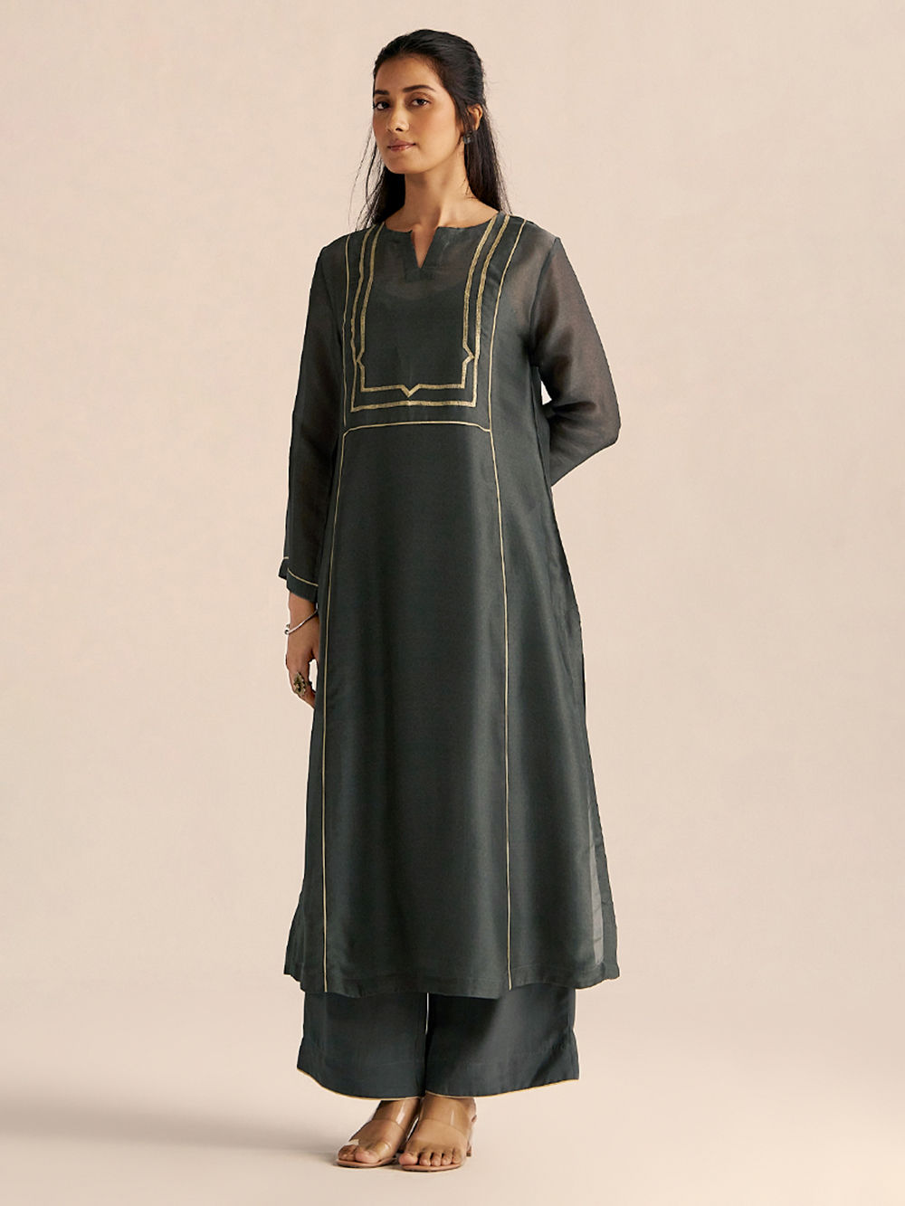 Grey Silk Kurta Set