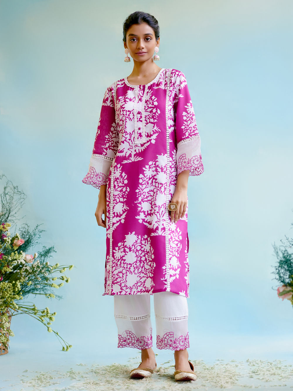 Dusk Purple A-Line kurta With Ecru Slim Pants