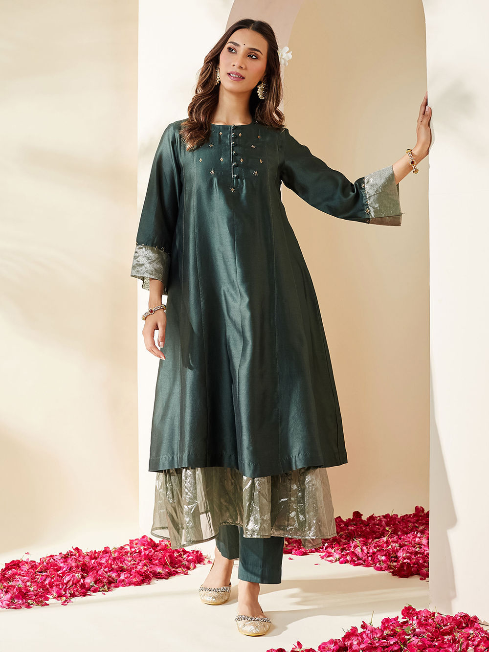 Hand woven Chanderi stripes printed kurta main image 0
