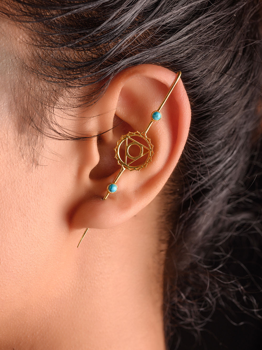 Gold Toned Handcrafted Silver Ear Pin