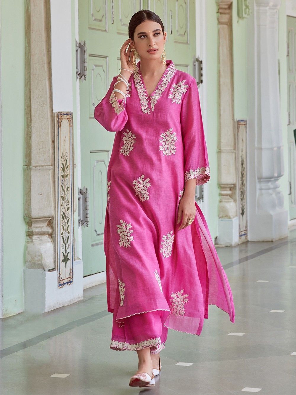 Pink Ivy Pure Chanderi Kurta (Curve-friendly) main image 0