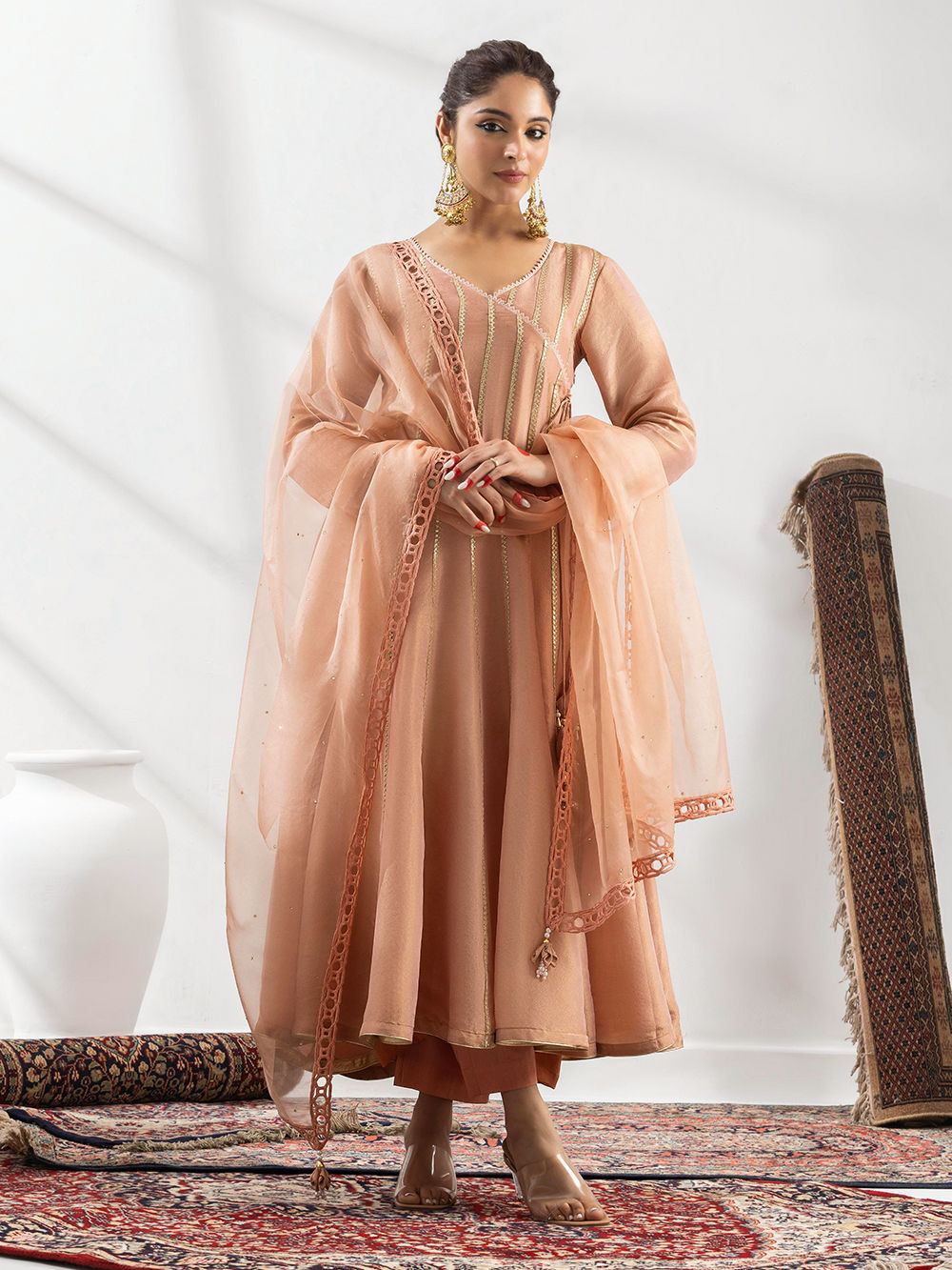 Beautiful hand worked Onam tissue three piece suit