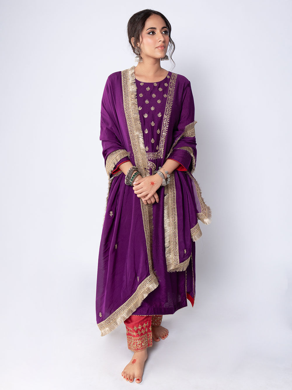 Semi Stitched Formal Chanderi Kurta