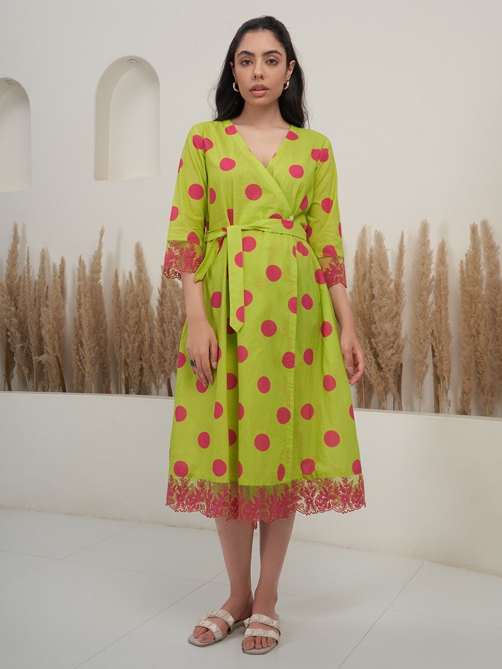 green and pink polka dot dress Keani Maxi Dress - Pink Polka Dot main image 0