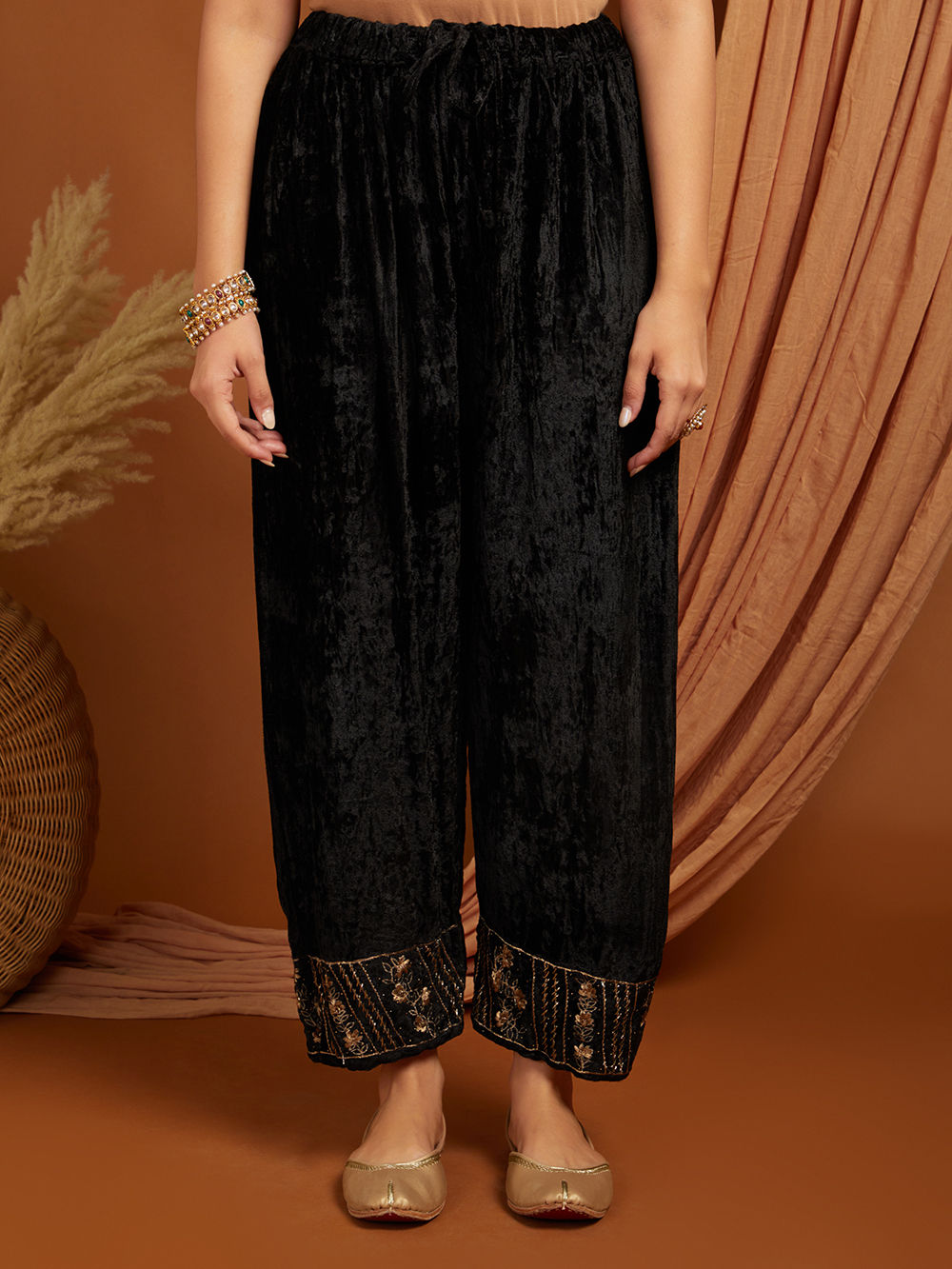 Violet Embroidered Velvet Pants