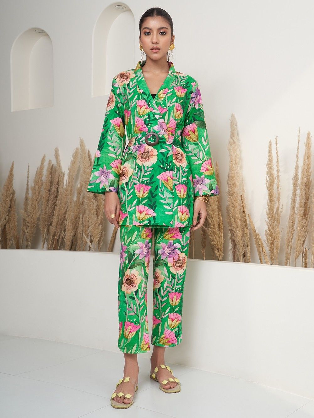 Green Floral Printed Cotton Kurta