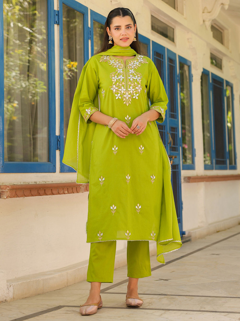 Kids Green Gota Patti Spagetti Suit Set main image 0