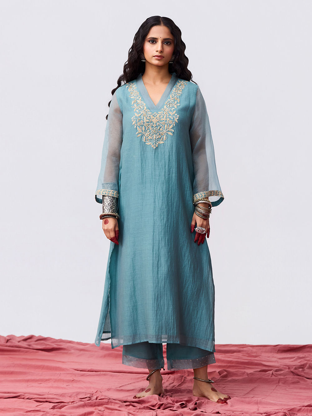 Mul Chanderi Embroidered Kurti Set -EC106 main image 0