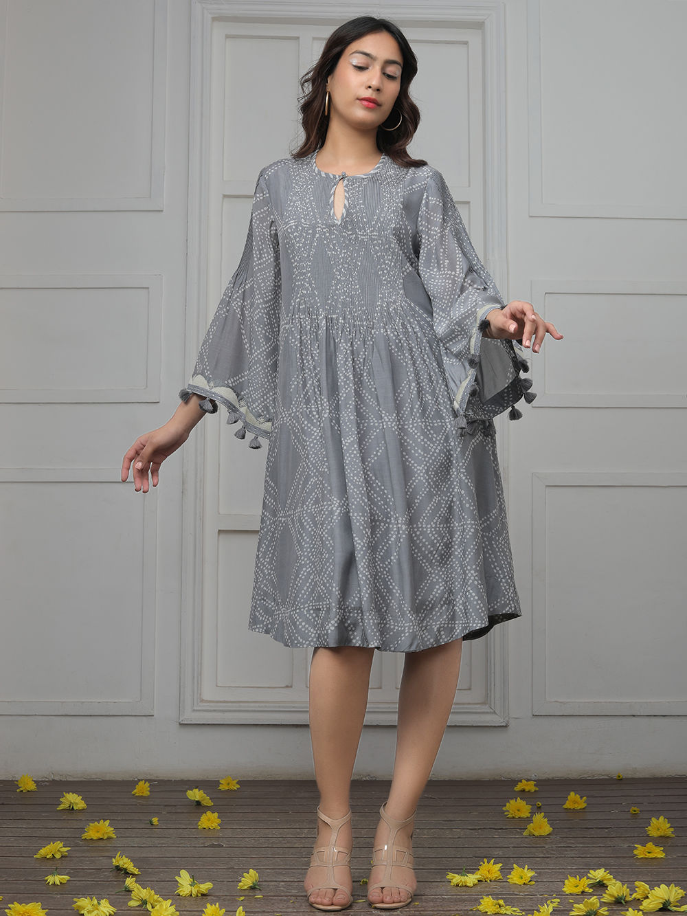 grey embroidered dress Karen Millen Organdie Applique Midi Dress main image 1