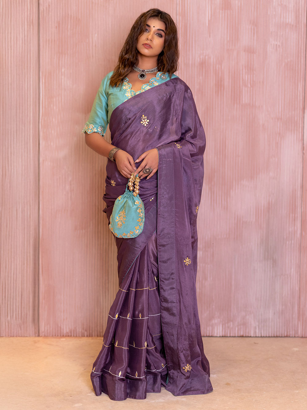 AFL1030 - Georgette Lehenga in lavender with gota work and with Net Dupatta. Also Comes with a matching stitched blouse.