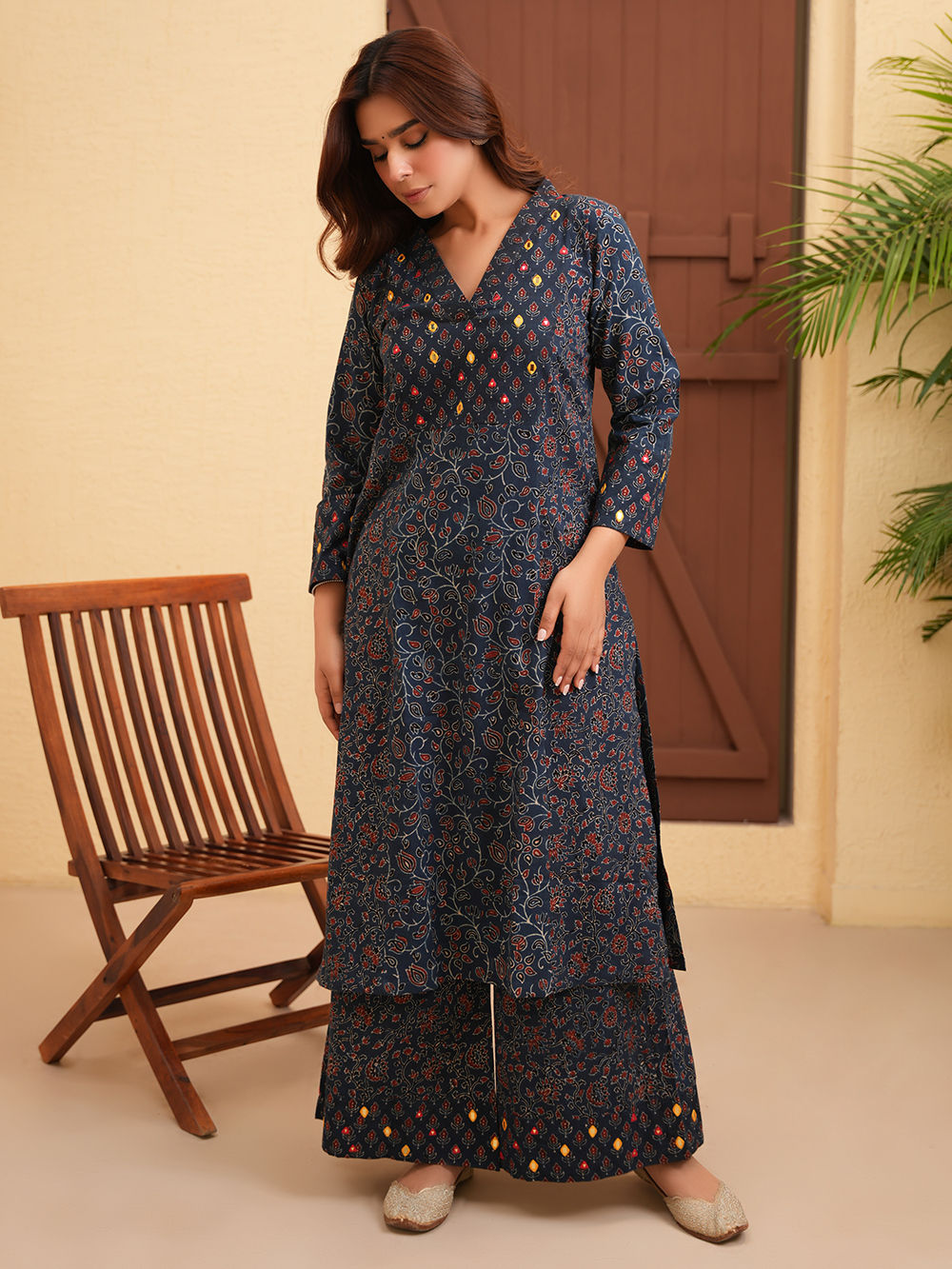 Black - Natural Dyed Block Print Cotton Ajrakh Kurta Set (Set of 3) 11 main image 0