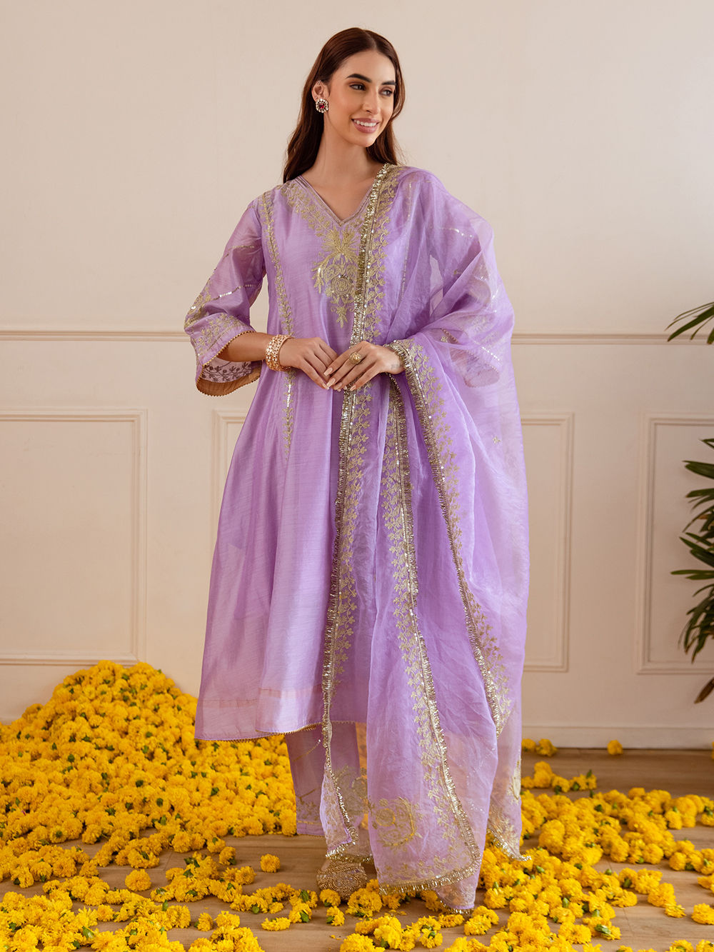 Green Hand Embroidered Chanderi Garara Suit Set