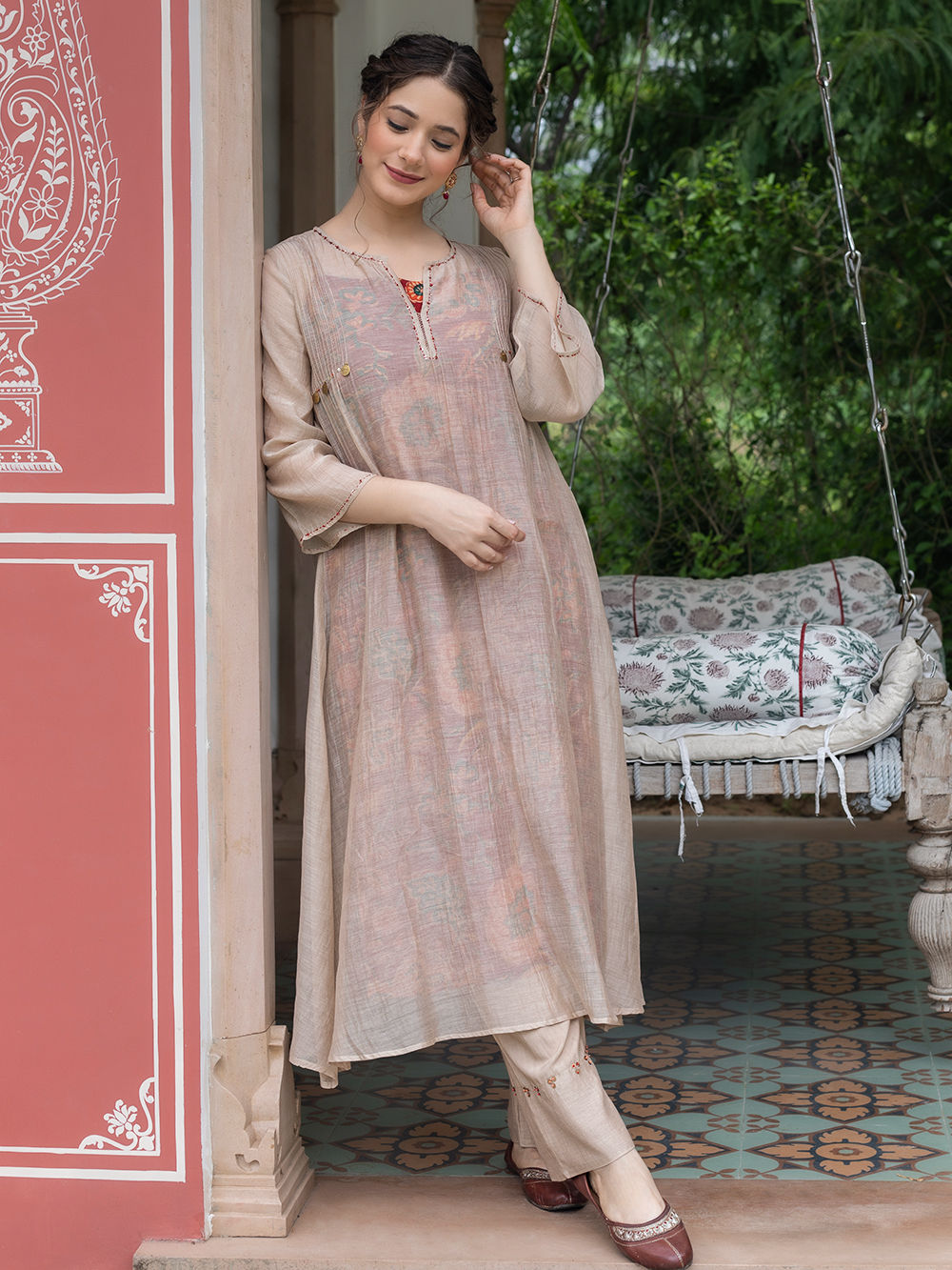 Stitched Chanderi Block Printed Tunic ready size 42