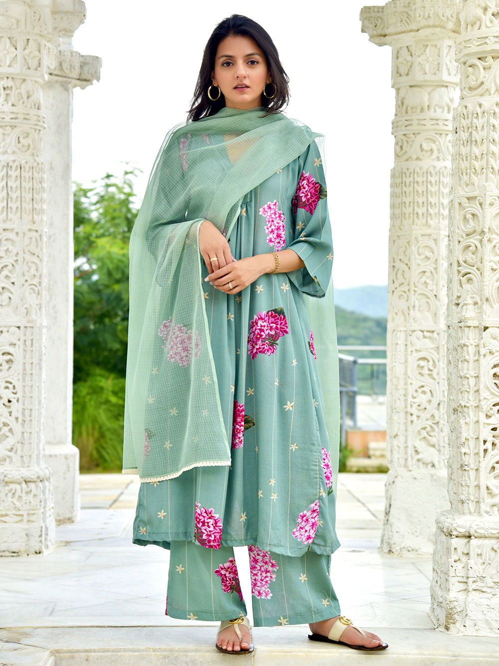 PASTEL GREEN MODAL PRINTED LONG KURTA