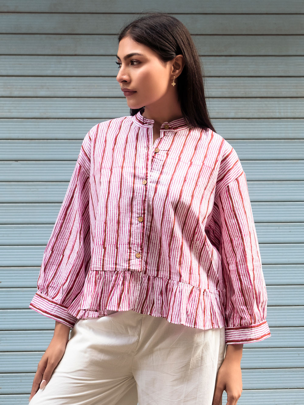 Ivory Mirror Work Cotton Poplin Shirt