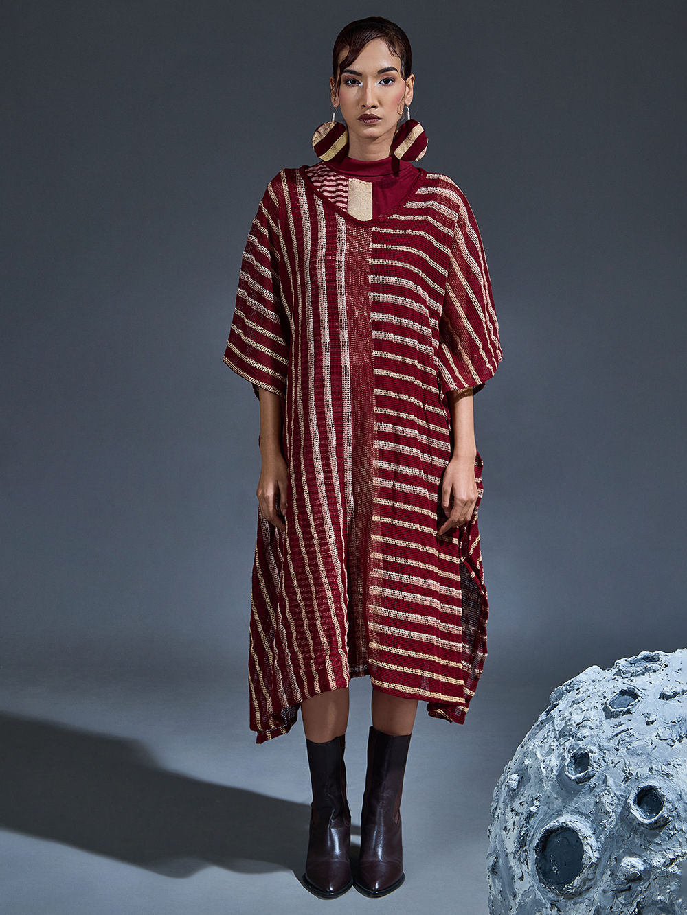 Black - Hand Block Batik Print Cotton Medium Kaftan 48