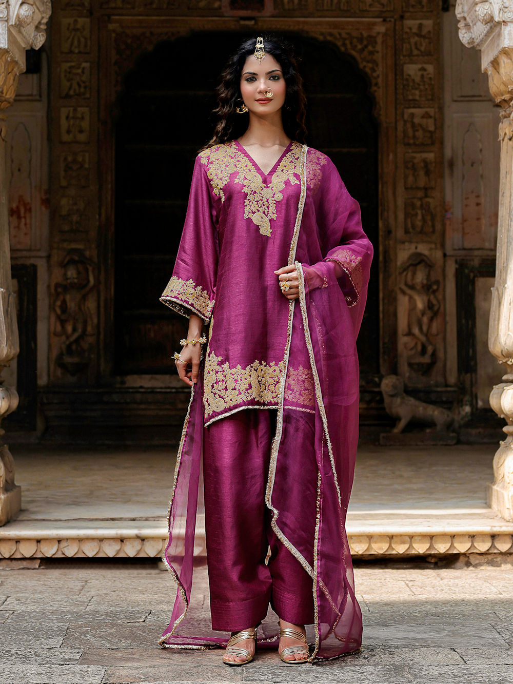 Al Harir Pret Embroidered Raw Silk 3 Piece Suit Gulmeena Purple