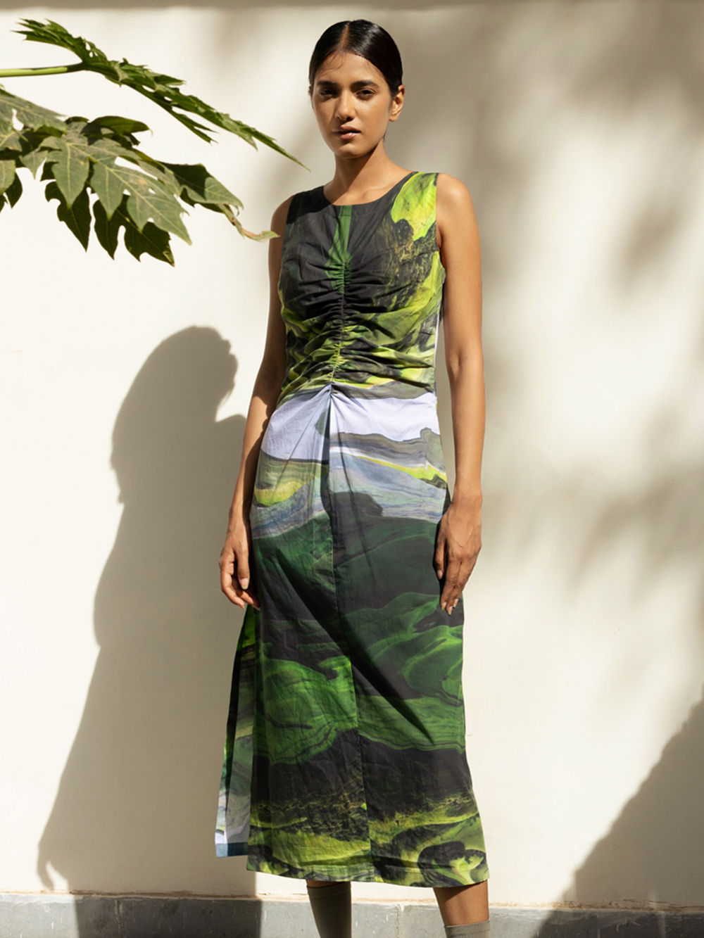 poplin dress green Green Ruffle-Sleeve Poplin Maxi Dress – New York & Company