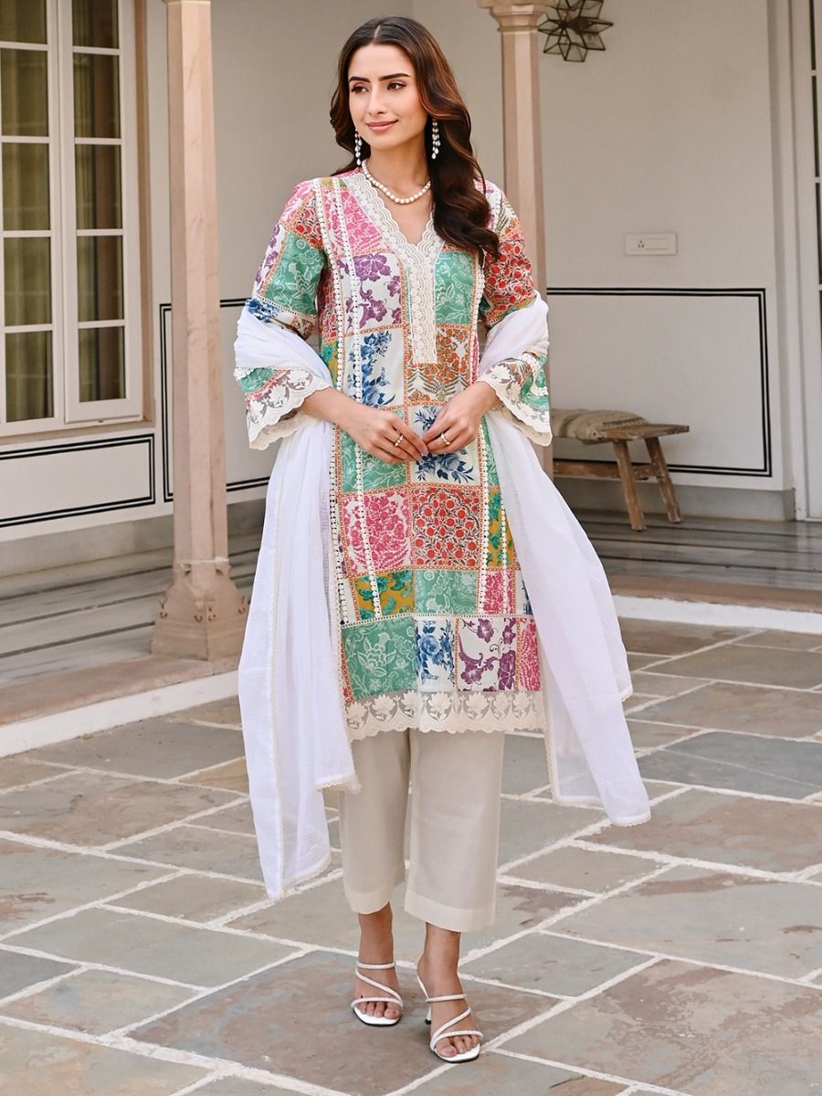 Pink Printed Cotton Suit Set main image 1
