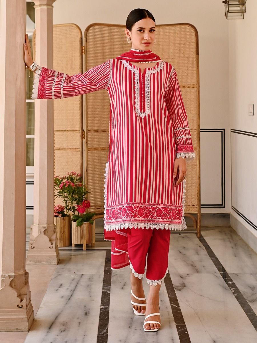 Pink Printed Cotton Suit Set