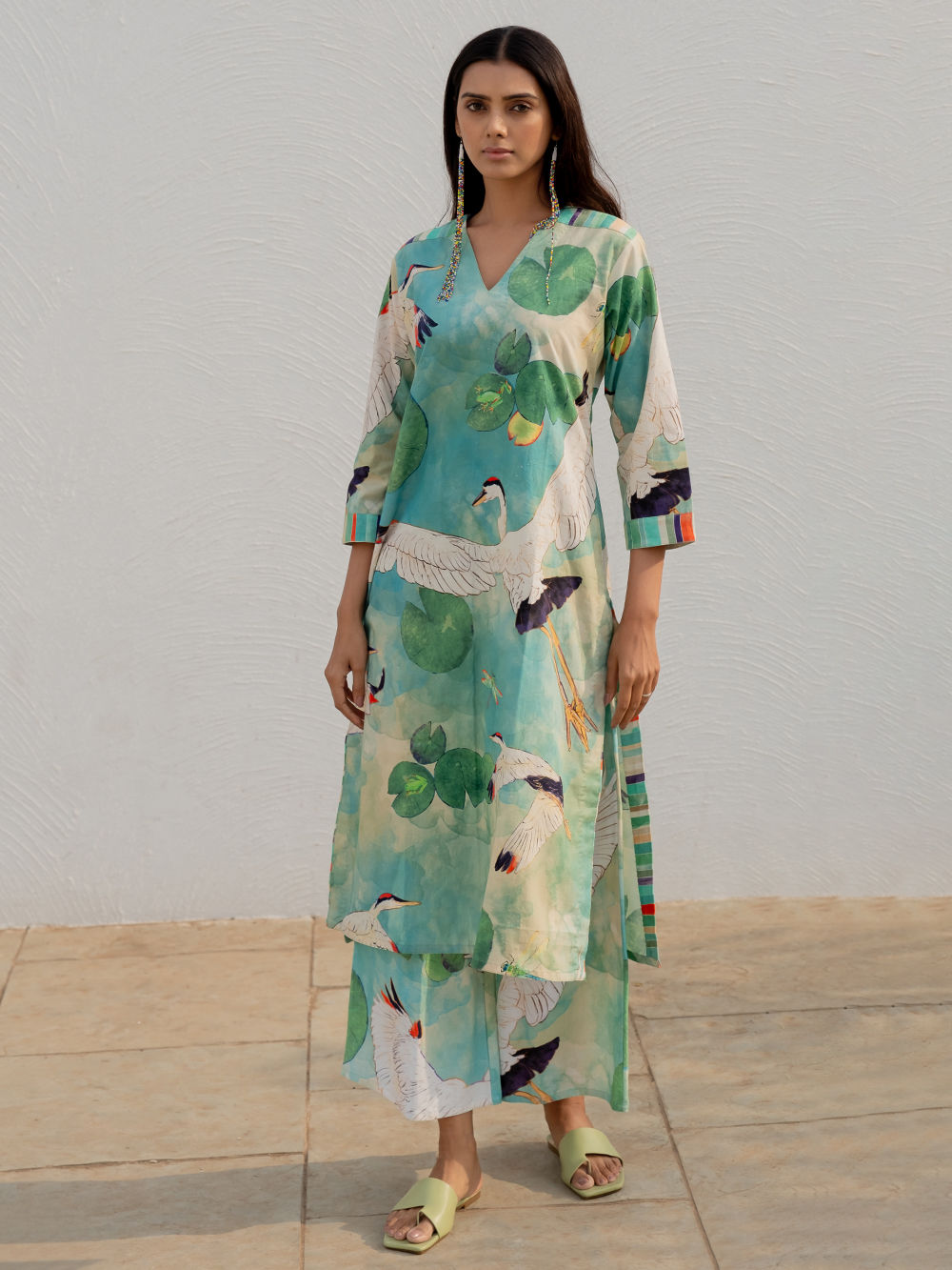 Tree Fern Fern Print Dress Blue Green Printed Cotton Dress Tree Fern Fern Print Dress Blue Green Printed Cotton Dress