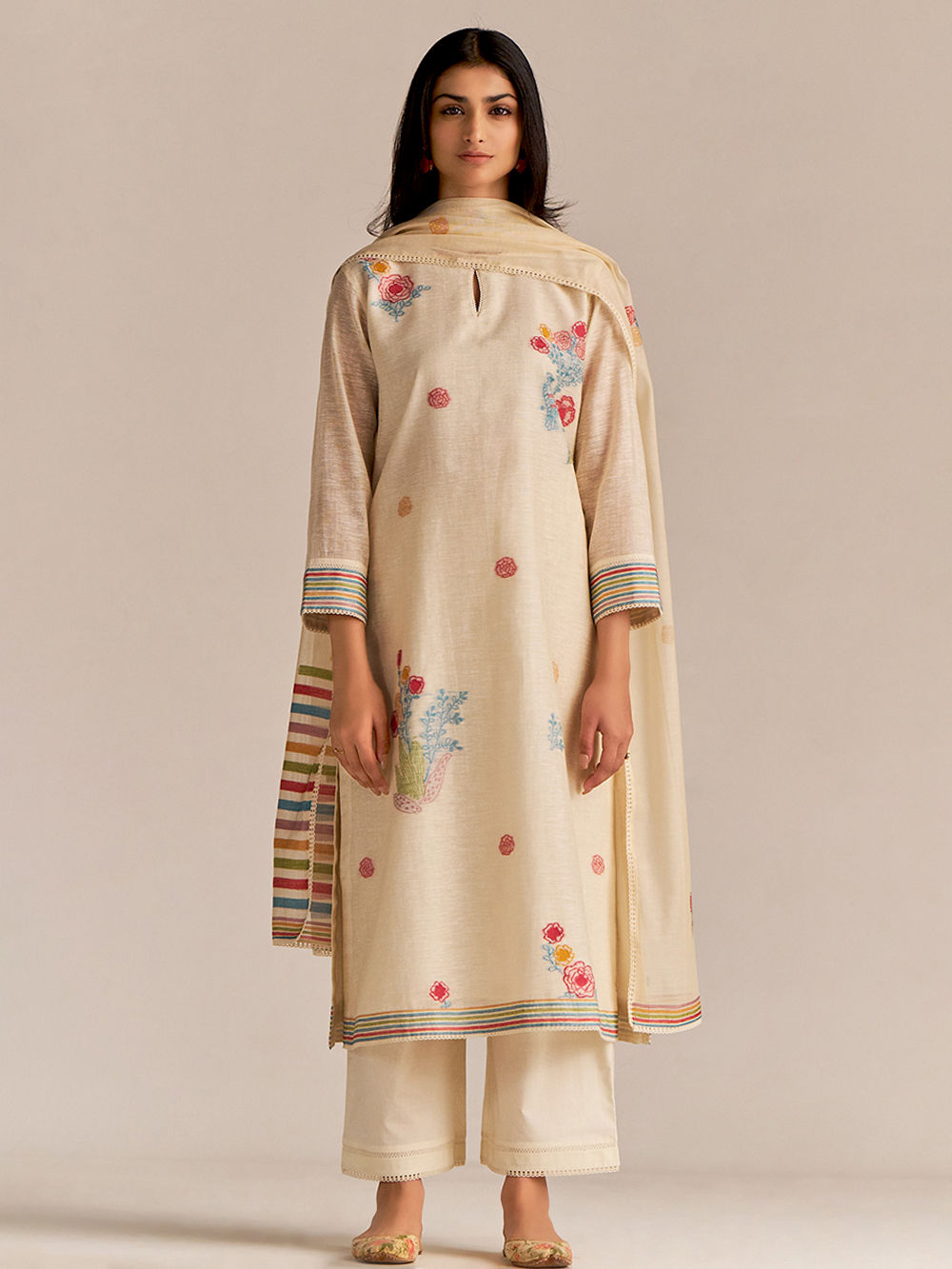 Mul Chanderi Embroidered Gown Set-EC108