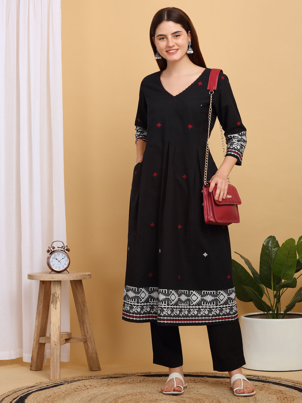 Multicolor Printed Cotton Hand Embroidered Top