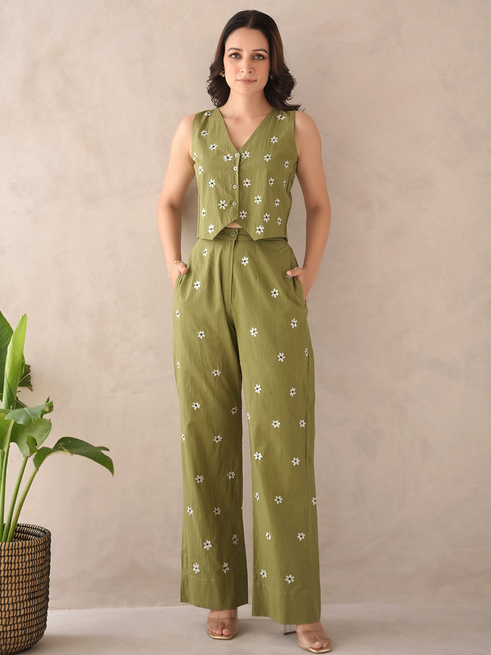 Embroidered Cotton Suit - 7072