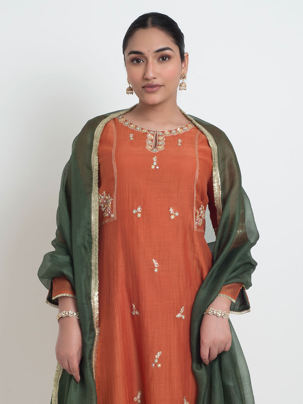 Maroon Hand Embroidered Mul Chanderi 3 piece Suit set