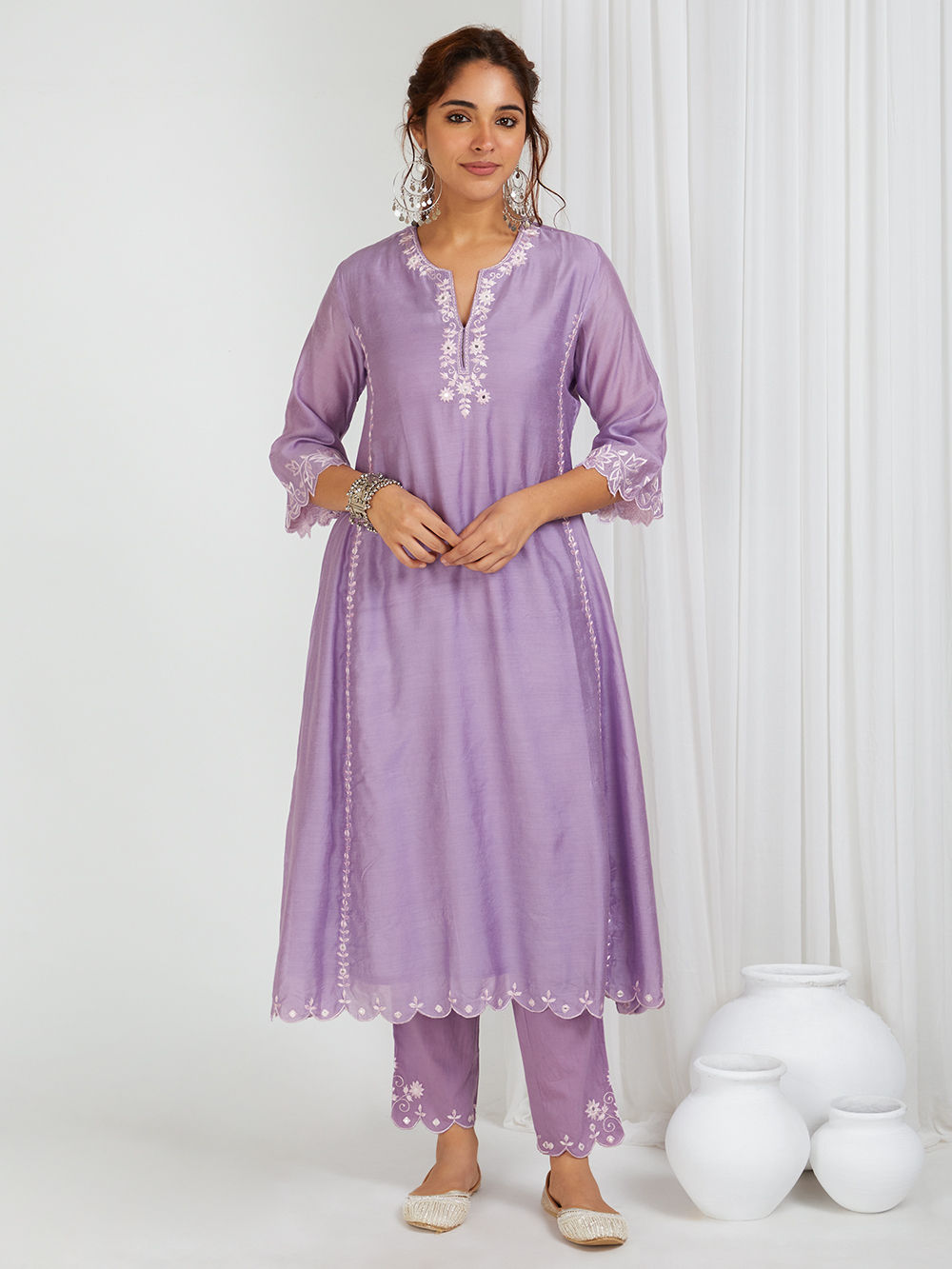 Grey Embroidered Chanderi Kurta