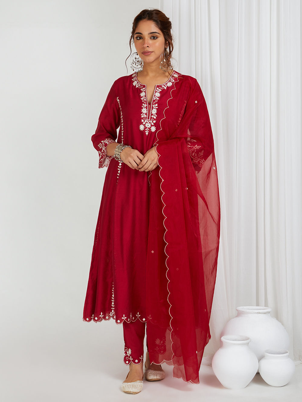 Viscose Embroidered Kurta Pant Set with Organza Dupatta for Women – Plus Sizes Available main image 1