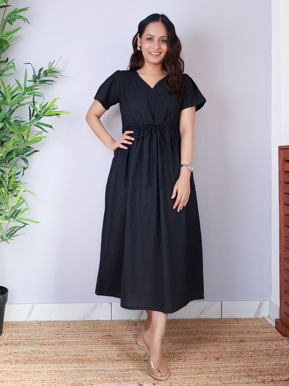 Black Cotton Lurex Dress