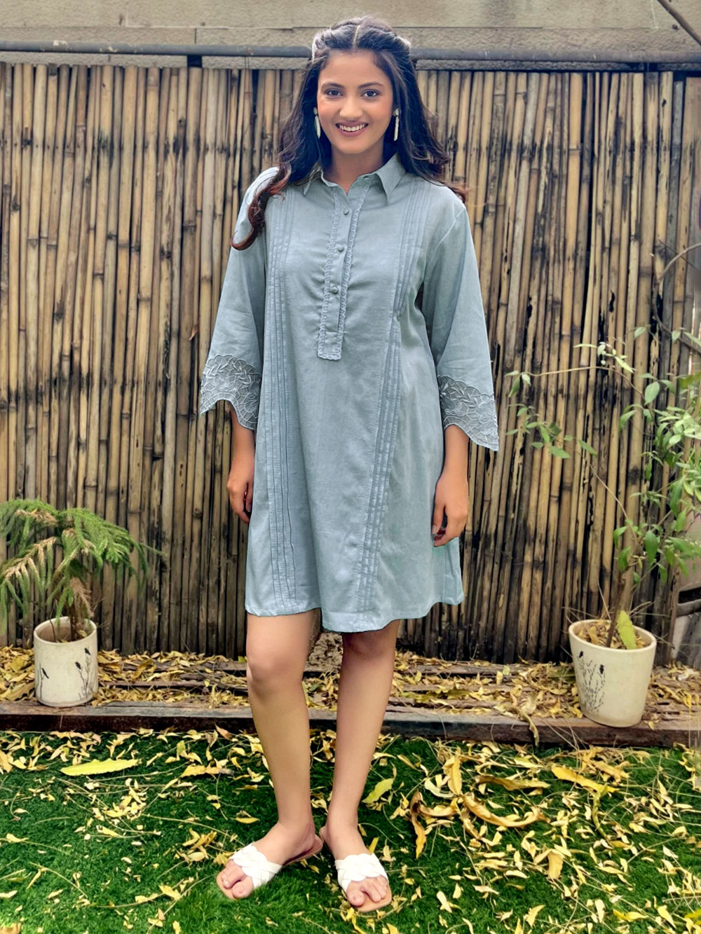 Mint Green Embroidered Cotton Dobby Lace Work Top