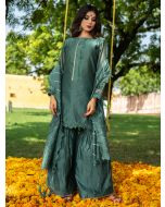 Green Embroidered Silk Suit Set