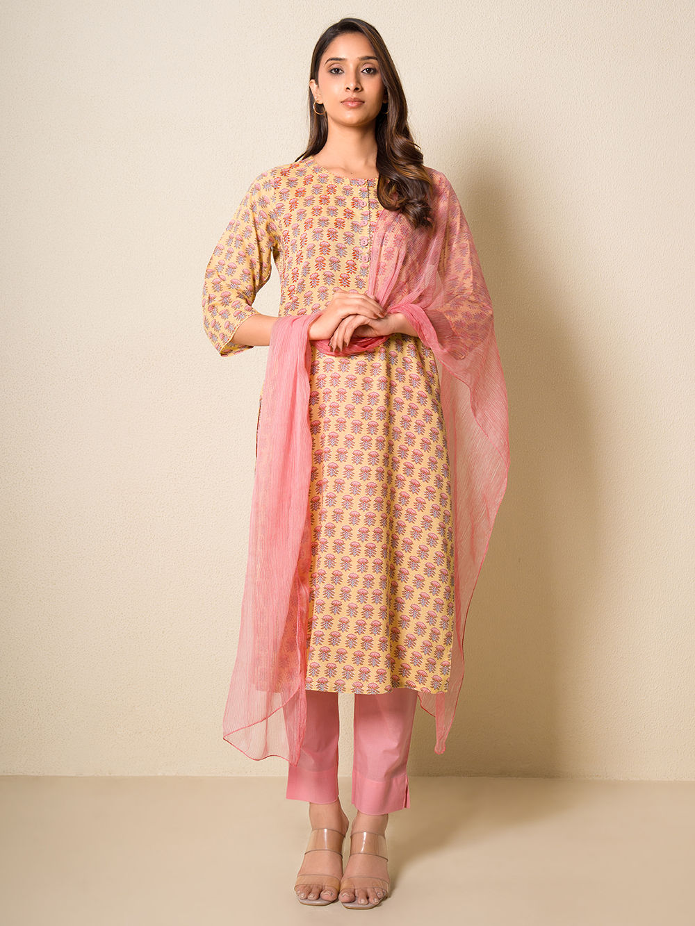 Powder Blue Hand Block Printed modal Suit- Set of 3