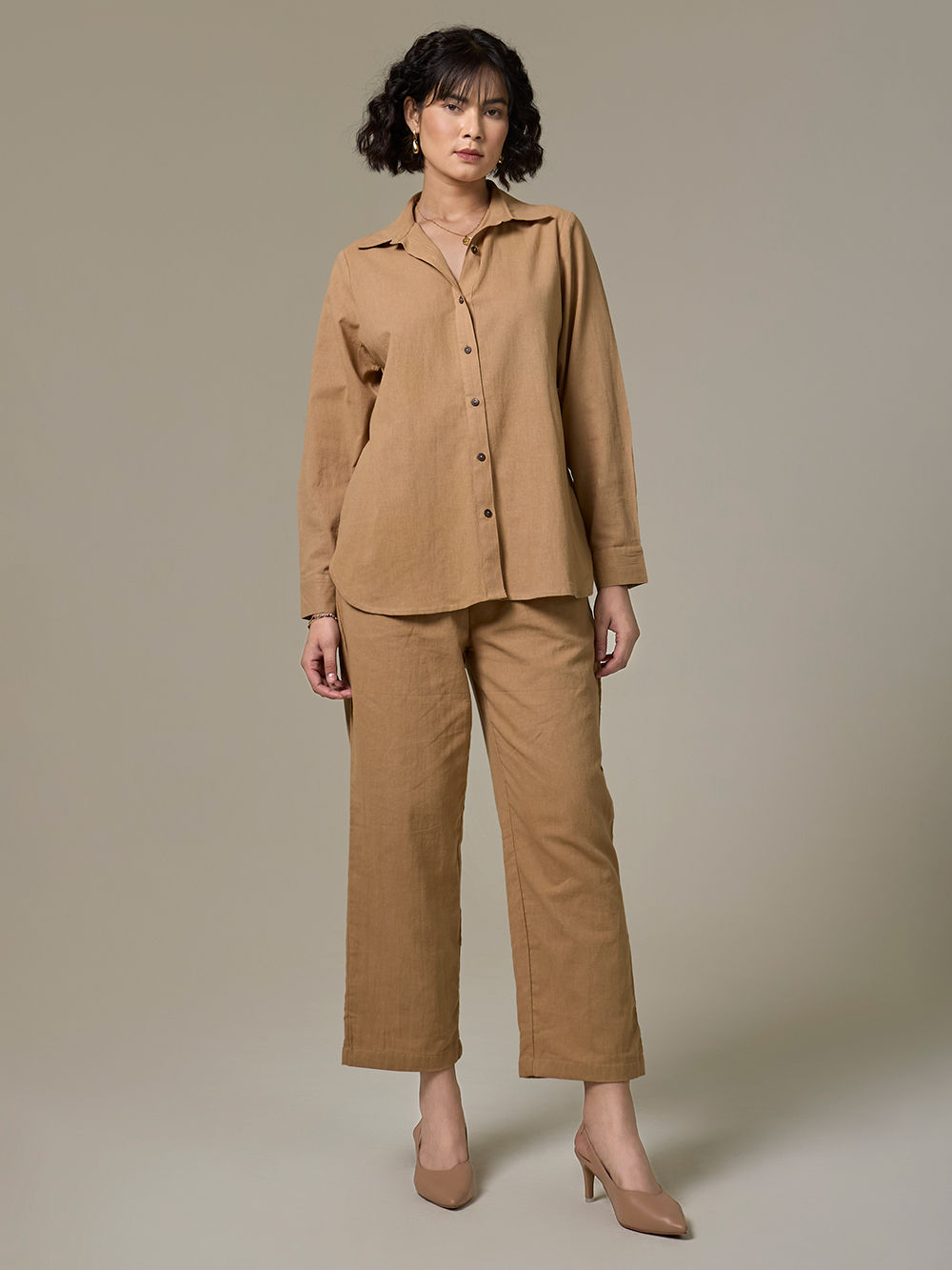 トップス argue BELGIUM LINEN CLASSIC SHIRT Beige Cotton Linen Shirt
