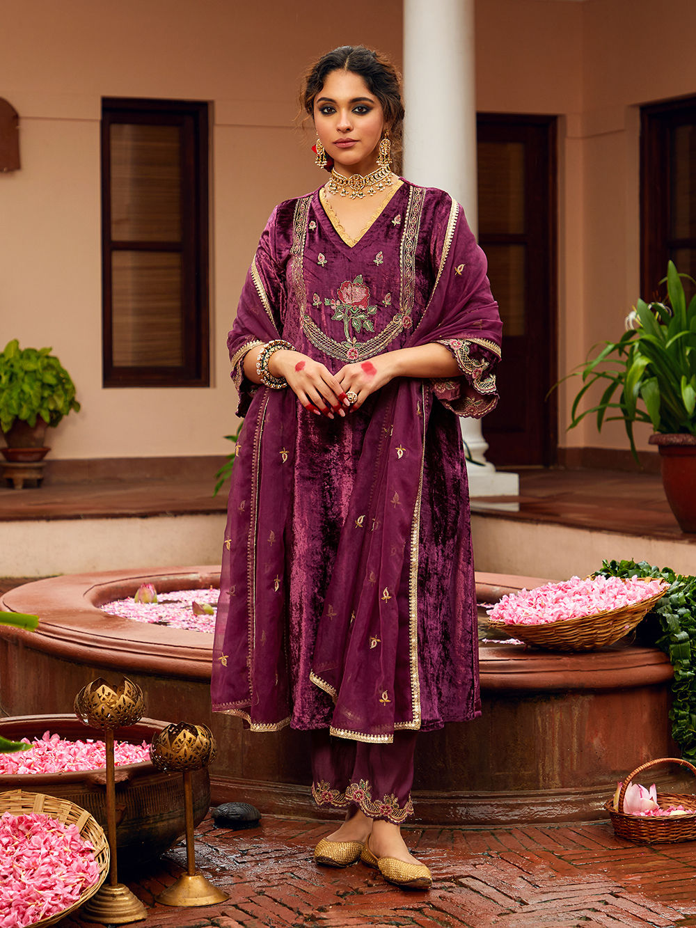 Rayon Kurta Pant Dupatta Set with Dori Embroidery and Chanderi Foil Print Dupatta – Sizes M to XXL main image 1