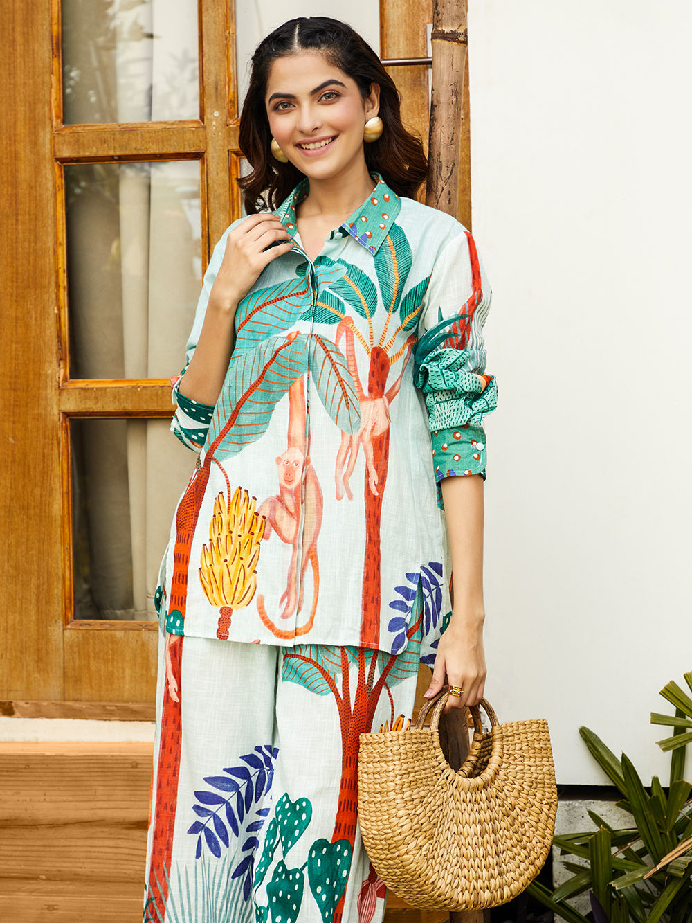 Fuchsia-Colored Printed Co-Ord Set