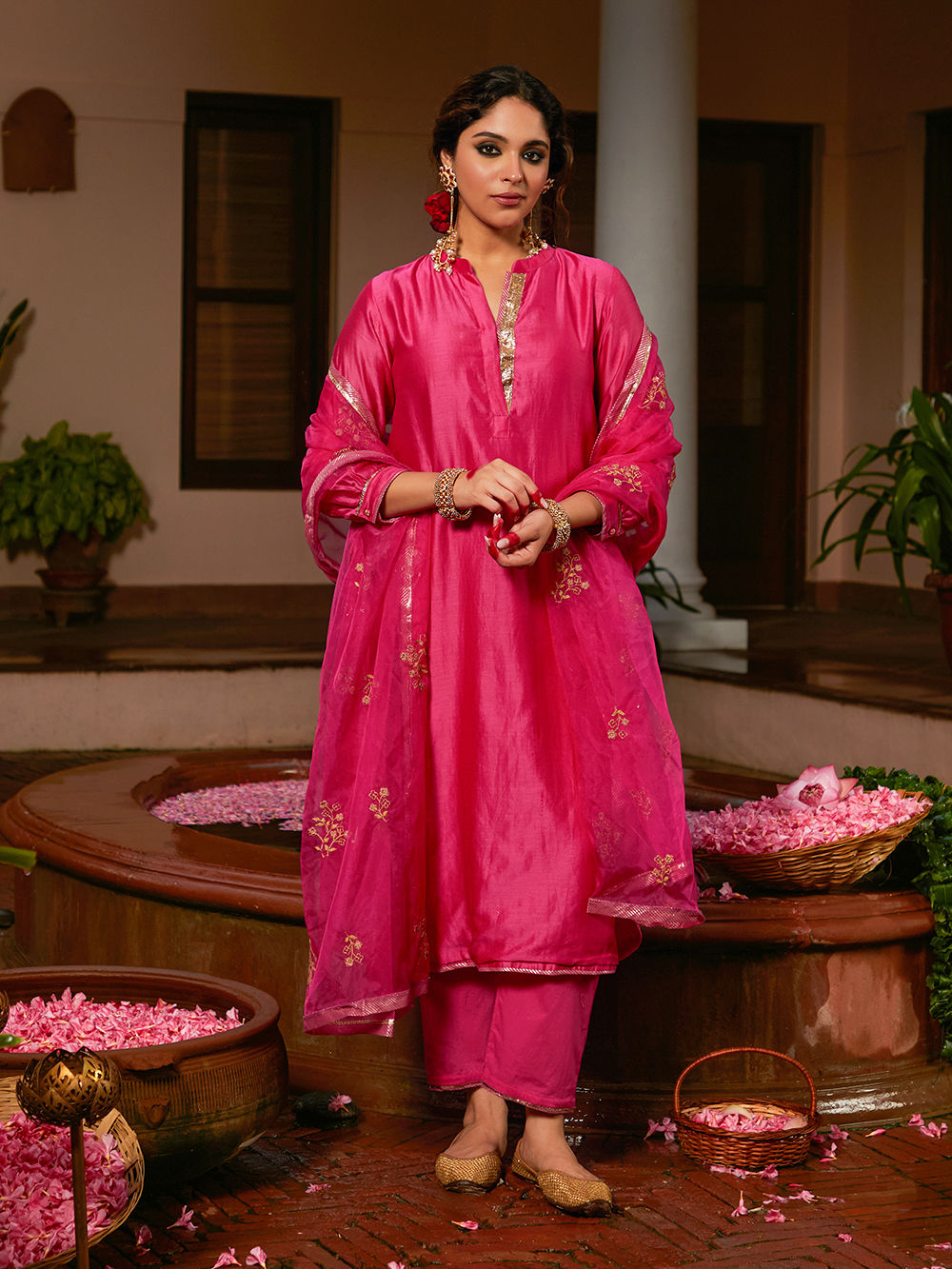 Mulmul Tencel Luxe Organza Liana Pink Dupatta