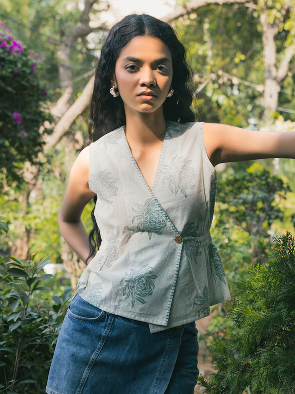 Peach Hand Block Printed Cotton Top