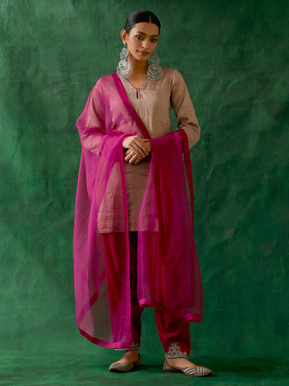 Ivory Silk Suit Set with Zari and Thread Embroidery