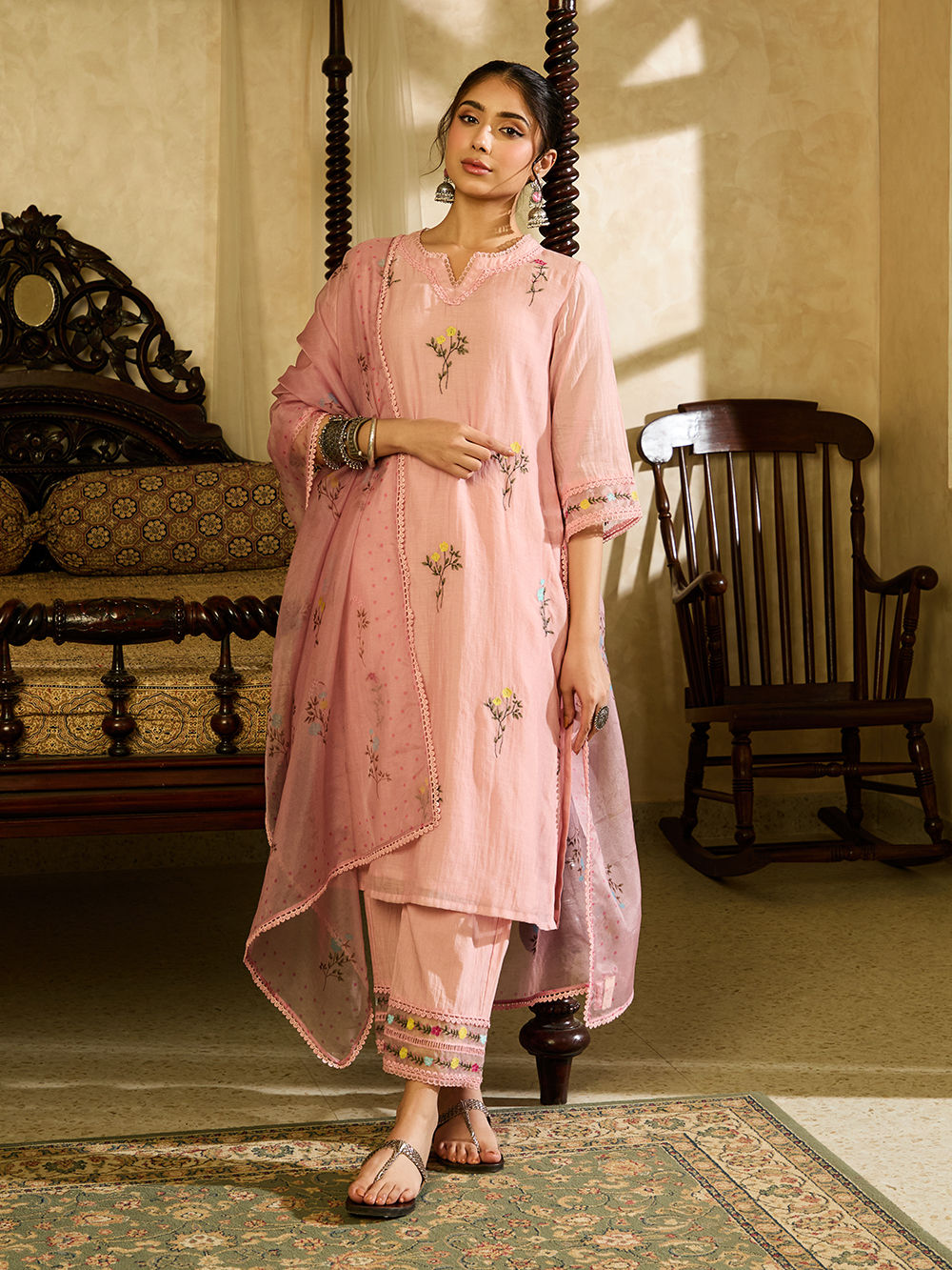 Mulmul Tencel Luxe Organza Liana Pink Dupatta