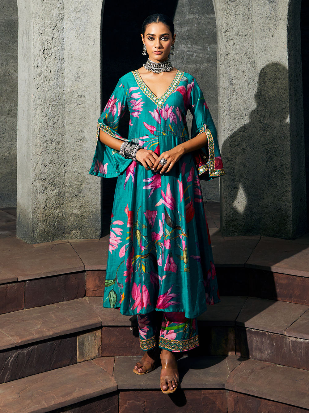 Soft Chanderi 2 pc Kurta set- Ombre Green