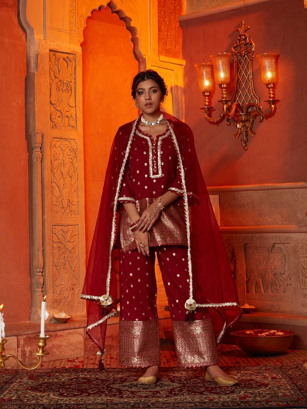 Red Lace Organza Dupatta