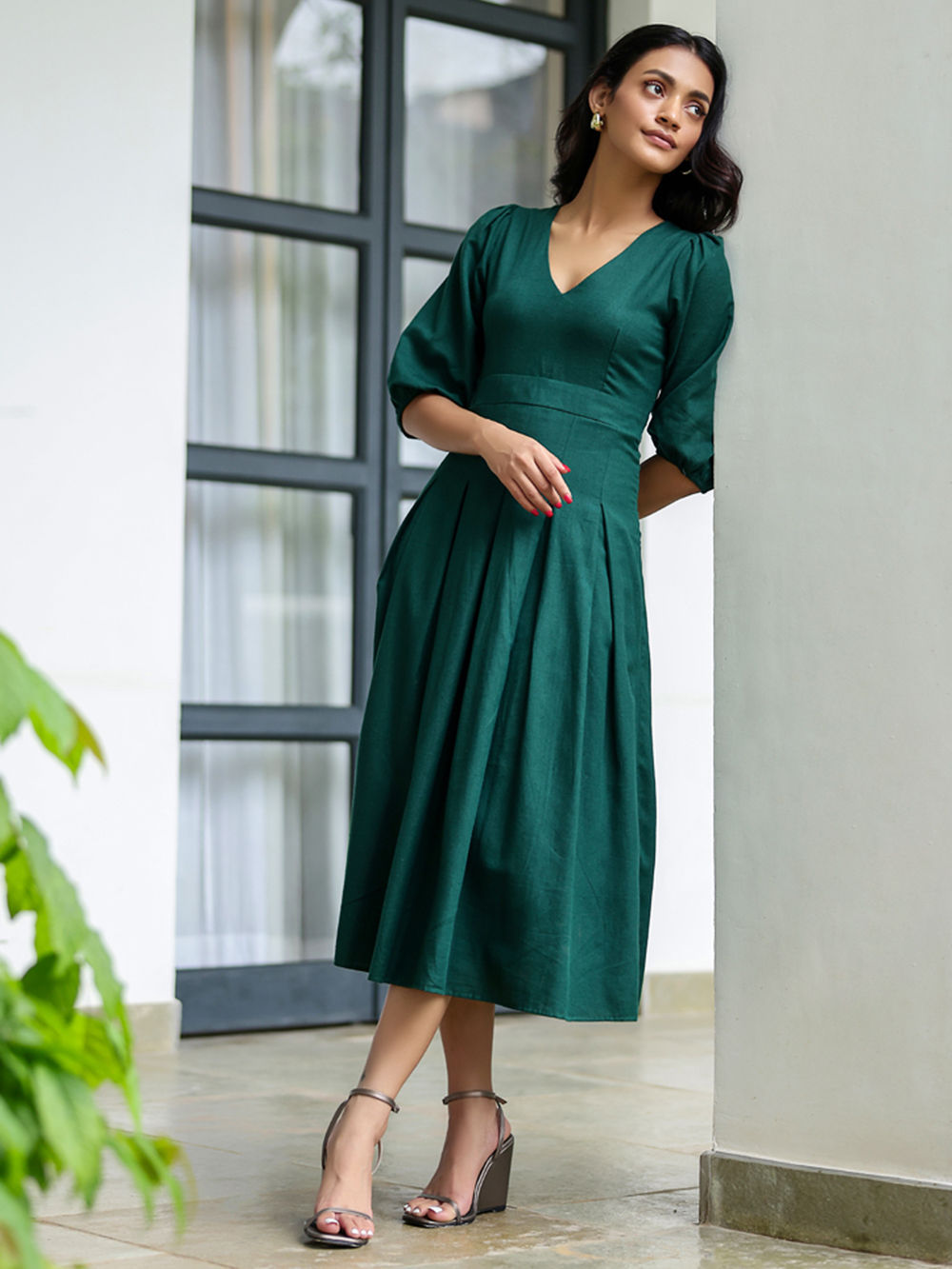 その他 ~ Chalotte + Green Hand-made Dress ~ Bottle Green Cotton Dress