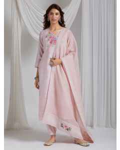 Light Pink Zari Kota Cotton Dupatta